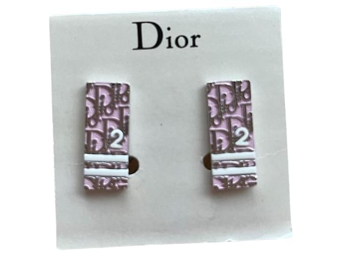 Magnificent pair of Christian Dior earrings, oblique trotter monogram logo, Silvery Pink Silver hardware Metal  ref.1219021
