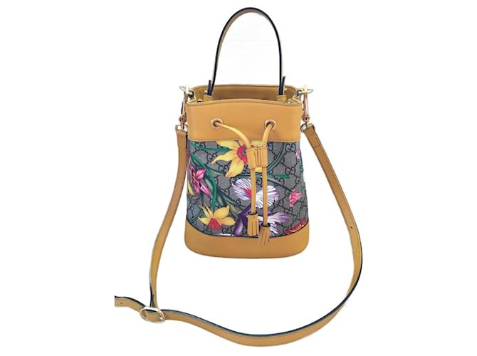 Gucci Ophidia GG flora bucket Yellow Leather  ref.1219163