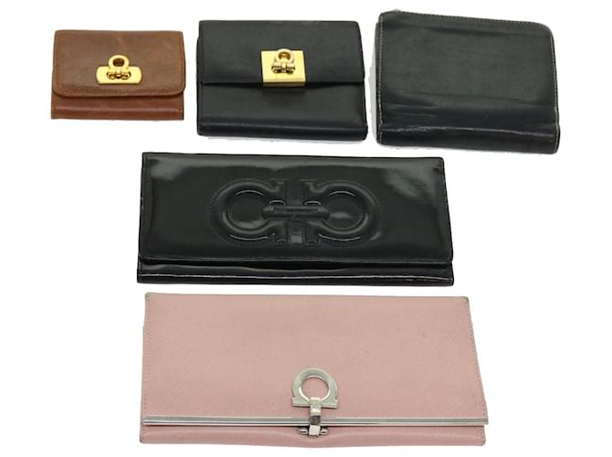 Salvatore Ferragamo Gancini Wallet Leather 5Set Black Pink Brown Auth bs11209  ref.1219225