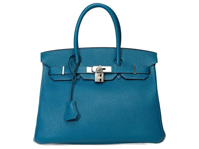 Hermès HERMES BIRKIN Tasche 30 aus blauem Leder - 101731  ref.1219384