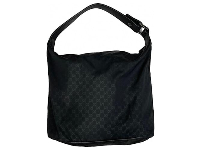 Mikro-Handtasche, Modell „Hobo“ mit Gucci-Monogramm. Schwarz Leder Synthetisch Leinwand Nylon Tuch  ref.1219447