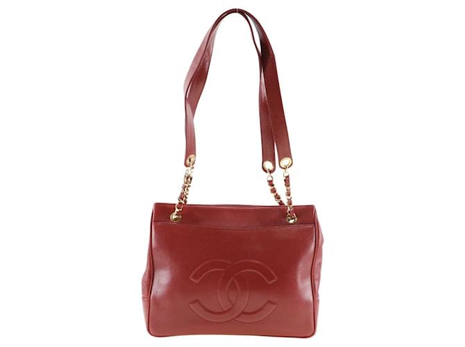 Timeless Chanel Logo CC Red Leather  ref.1219563
