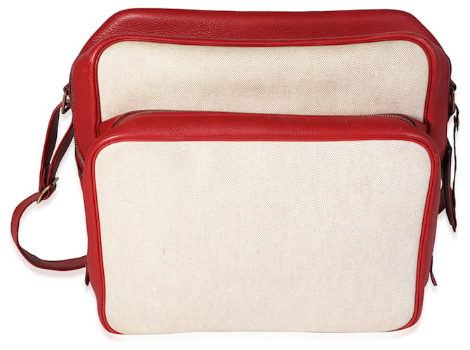 Hermès Rouge Garnace Clèmence & Toile Helena Bag Red Beige Leather Cloth  ref.1219880