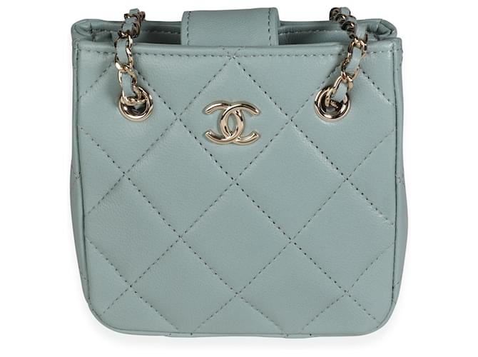 Chanel Light Teal Quilted Lambskin Tiny Shopping Bag Green Leather  ref.1219884