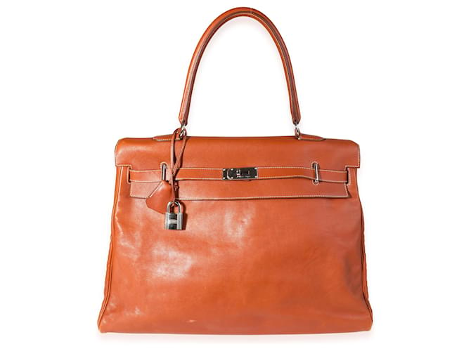 Hermès Hermes Fauve Sikkim Kelly Relaxe 50 PHW Bege Couro  ref.1219885