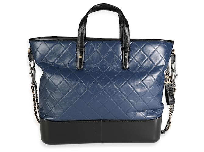 Chanel Black & Blue Gestepptes Kalbsleder Große Gabrielle Einkaufstasche Schwarz Blau  ref.1219886