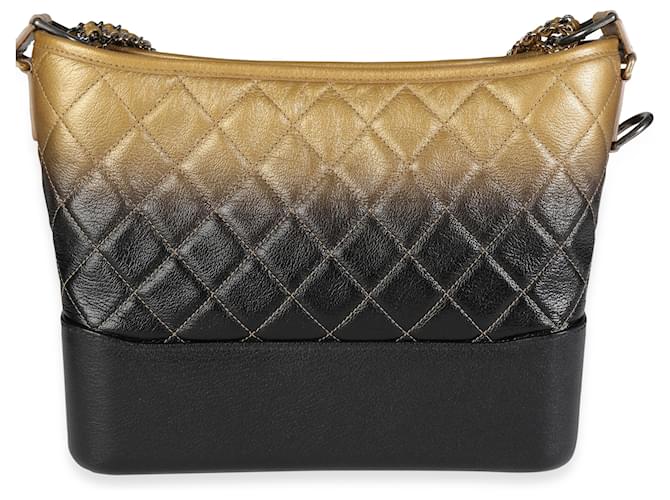 Chanel Black & Gold Ombre Quilted Goatskin Medium Gabrielle Hobo White gold Steel  ref.1219887