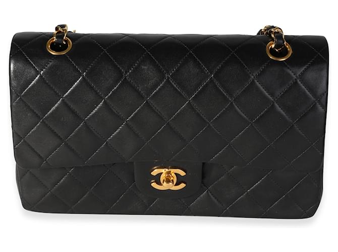 Classique Chanel Vintage Black Quilted Lambskin Classic Moyen rabat doublé Cuir Noir  ref.1219900