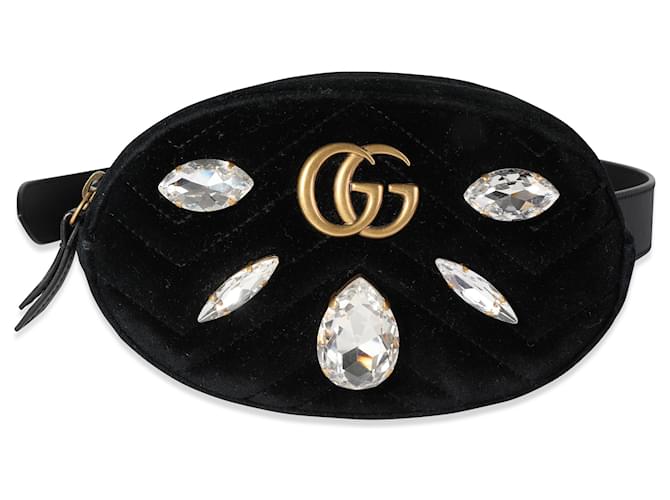 Gucci Black Matelasse Velvet & Black Leather Crystal Marmont Belt Bag 85 Blue  ref.1219909