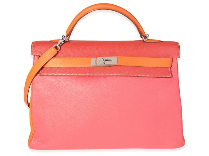 Hermès Hermes Rose Jaipur, sanguigno, & Orange Clemence Retourne Kelly 40 PHW Rosa Multicolore Arancione Pelle  ref.1219925