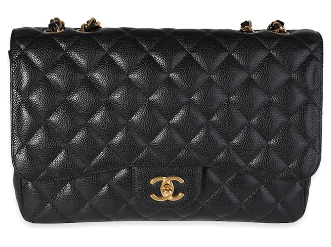 Timeless Chanel Black Quilted Caviar Jumbo Classic Single Flap Bag Schwarz Leder  ref.1219934