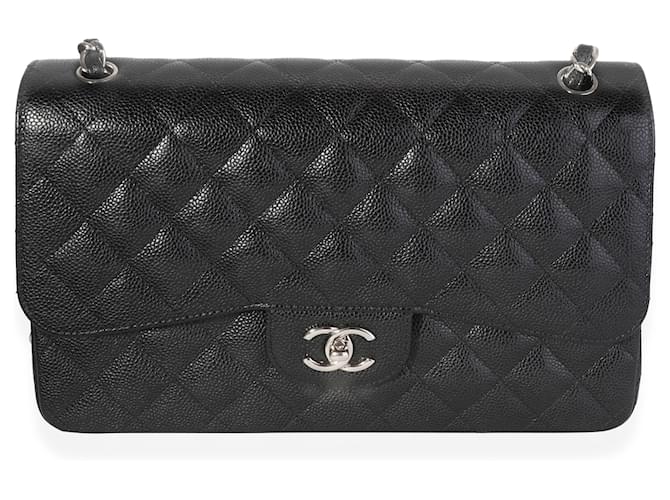 Timeless Chanel Black Quilted Caviar Jumbo Classic Double Flap Bag Leather  ref.1219935