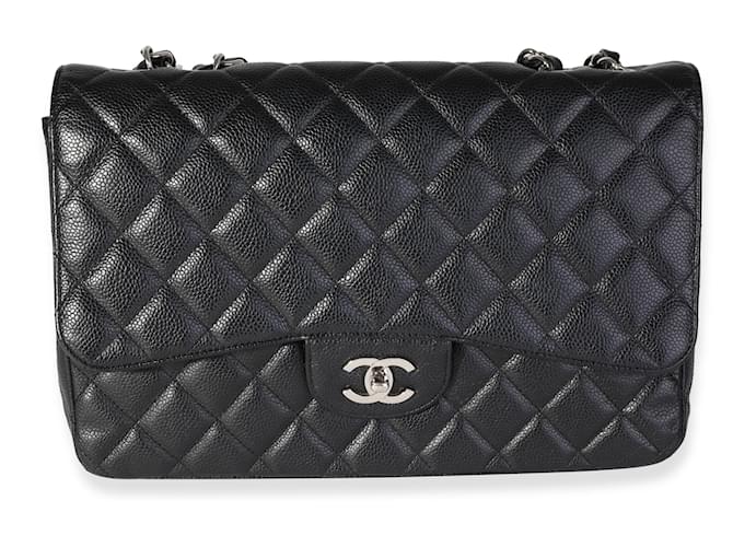 Timeless Chanel Black Quilted Caviar Jumbo Classic Single Flap Bag Negro Cuero  ref.1219940