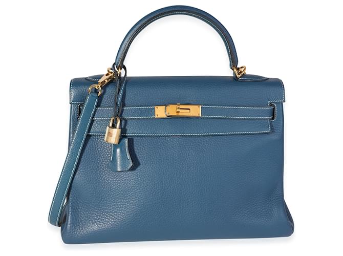 Hermès Verso Bleu Thalassa & Bleu Jean Clémence Retourne Kelly 32 GHW Blue Leather  ref.1219948
