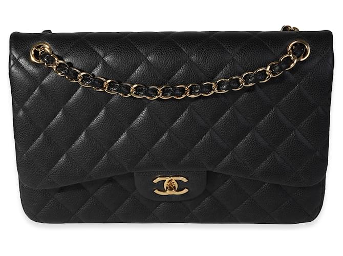 Timeless Chanel Black Quilted Caviar Jumbo Classic Double Flap Bag Leather  ref.1219950