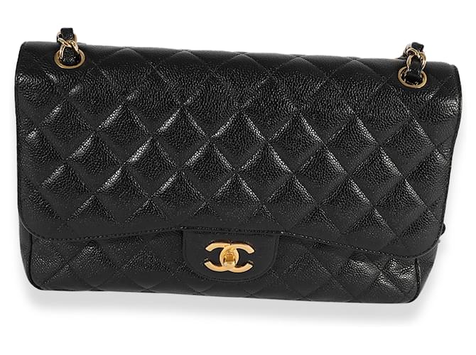 Timeless Chanel Black Quilted Caviar Jumbo Classic Double Flap Bag Leather  ref.1219951