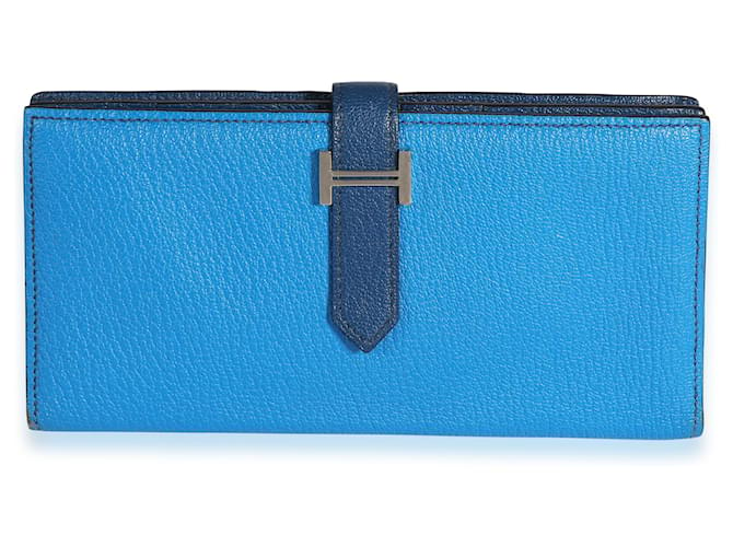 Béarn Hermès Hermes Bleu Izmir & Bleu Saphir Chevre Leather Bearn Wallet Phw Blau Leder  ref.1219965