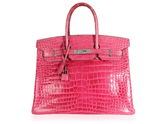 Hermès Rose Scheherazade Shiny Porosus Crocodile Birkin 35 PHW Pink Exotic leather  ref.1219978