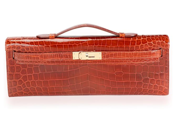 Hermès Miel Shiny Niloticus Crocodile Kelly Cut Ghw Cuirs exotiques Marron  ref.1219980