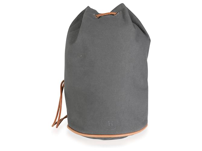 Hermès Hermes Gray Canvas Polochon Mimile Drawstring Bucket Bag Backpack Phw Brown Grey Leather Cloth  ref.1219987