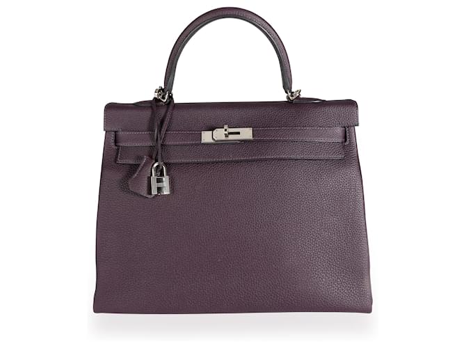 Hermès Raisin Togo Kelly Retourne 35 PHW Púrpura Cuero  ref.1219991