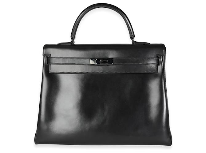 Hermès Raro Black Box Calf So Black Retourne Kelly 35 PVD Preto Couro  ref.1220015