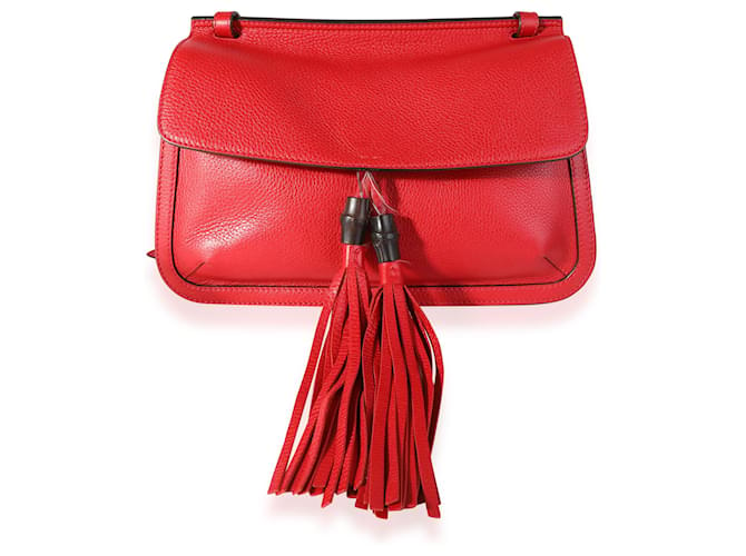 Gucci Red Pebbled calf leather Medium Bamboo Daily Flap Shoulder Bag  ref.1220016