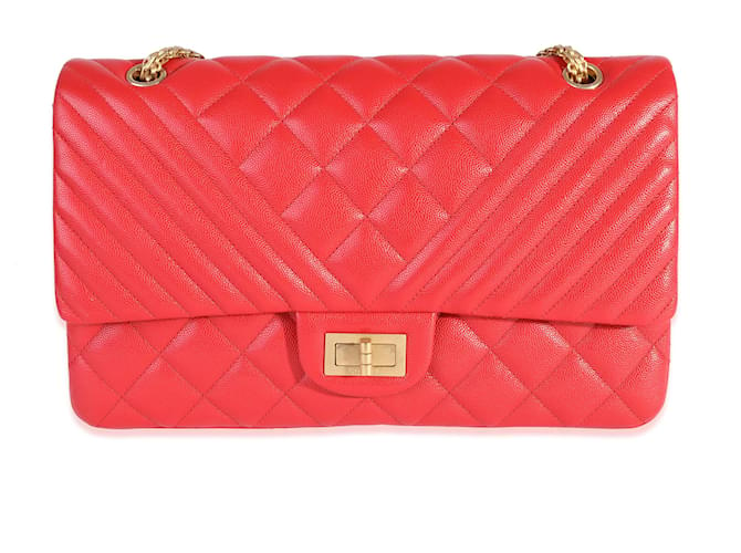 Chanel Red Quilted Caviar Reissue 2.55 227 Double Flap Bag Leather  ref.1220030