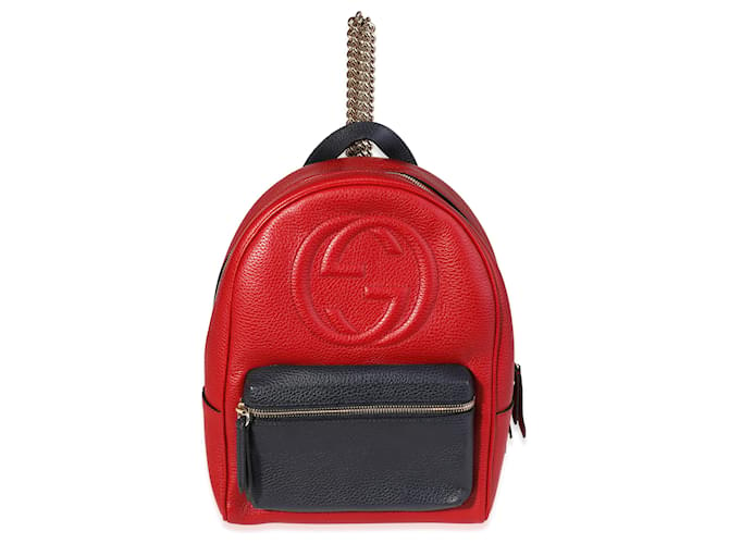 Gucci Red & Navy Pebbled Leather Soho Chain Backpack Blue  ref.1220043