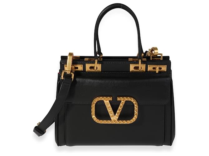 Bolsa Rockstud pequena Valentino Alcove Preto Granulado de couro de bezerro  ref.1220046