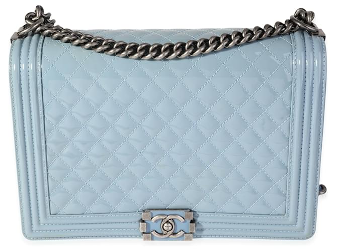 Chanel Light Blue Quilted Patent Leather Large Boy Bag  ref.1220053