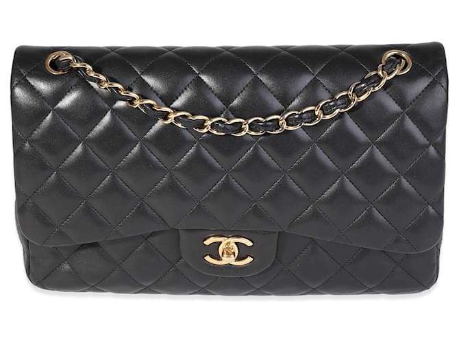 Timeless Chanel Black Quilted Lambskin Jumbo Classic Double Flap Bag Leather  ref.1220057