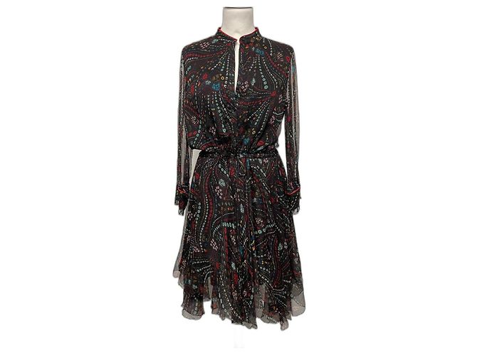 Zadig & Voltaire Deluxe Seidenkleid Schwarz Mehrfarben