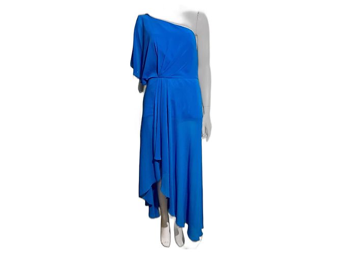 Jenny Packham Einschultriges Abendkleid aus Chiffon und Satin Blau