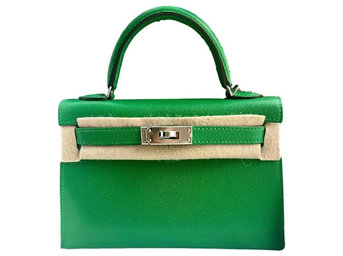 Hermès Mini Kelly Chèvre Bamboo Palladium Green Leather  ref.1220102