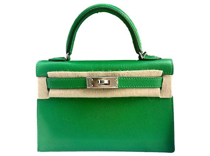 Hermès Mini Kelly Chèvre Bambus Palladium Grün