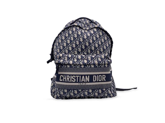 Christian Dior Blauer, schräger Dior-Reiserucksack aus Jacquard-Canvas Leinwand  ref.1220211