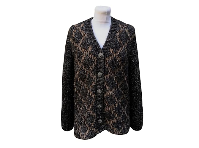Chanel 2015 Black and Brown Lurex Knit Cardigan Size 40 fr Wool  ref.1220214