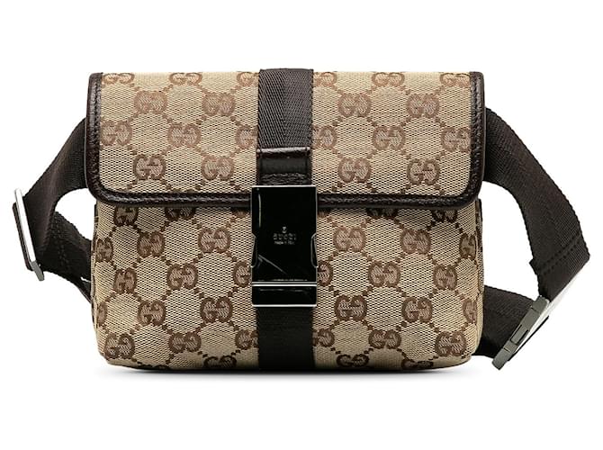 Gucci Brown GG Canvas Belt Bag Beige Leather Cloth Pony-style calfskin Cloth  ref.1220232