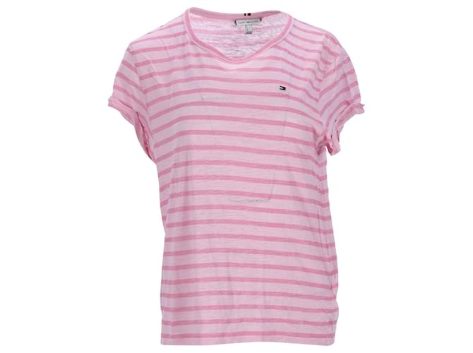 Tommy Hilfiger T-shirt oversize da donna in misto lino Rosa Lyocell  ref.1220319