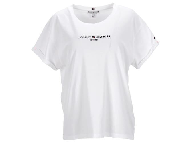 Tommy Hilfiger Womens Essentials Logo Relaxed Fit T Shirt White Cotton  ref.1220327