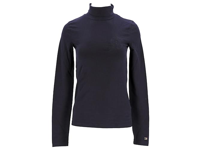 Tommy Hilfiger Womens Tommy Icons Long Sleeve Slim T Shirt Navy blue Cotton  ref.1220328