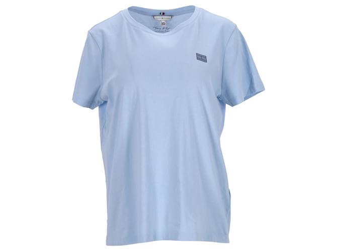 Tommy Hilfiger Womens Vegetable Dye Relaxed Fit Flag T Shirt Blue Light blue Cotton  ref.1220329