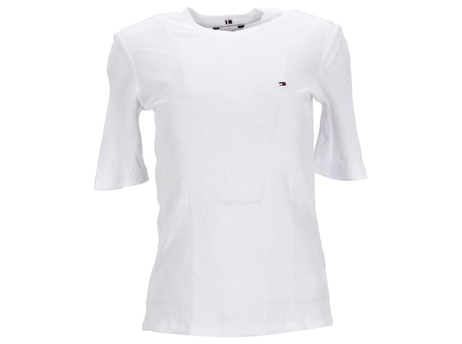 Tommy Hilfiger Womens High Neck Half Sleeve T Shirt White Cotton  ref.1220331