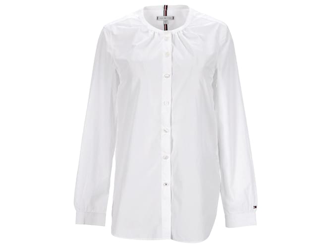Camicia in cotone essenziale con colletto alla coreana da donna Tommy Hilfiger in cotone bianco  ref.1220336