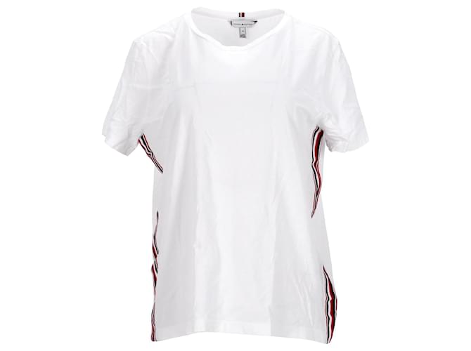 Tommy Hilfiger T-shirt en pur coton pour femme avec bande signature Blanc  ref.1220339