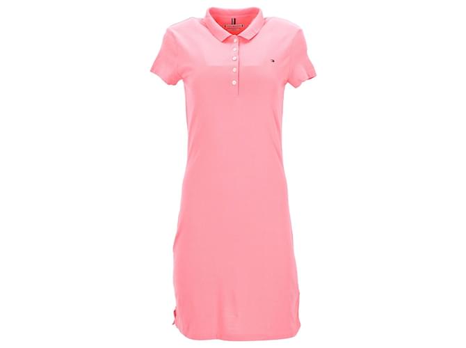Vestido polo feminino Tommy Hilfiger Slim Fit de manga curta em algodão rosa  ref.1220341