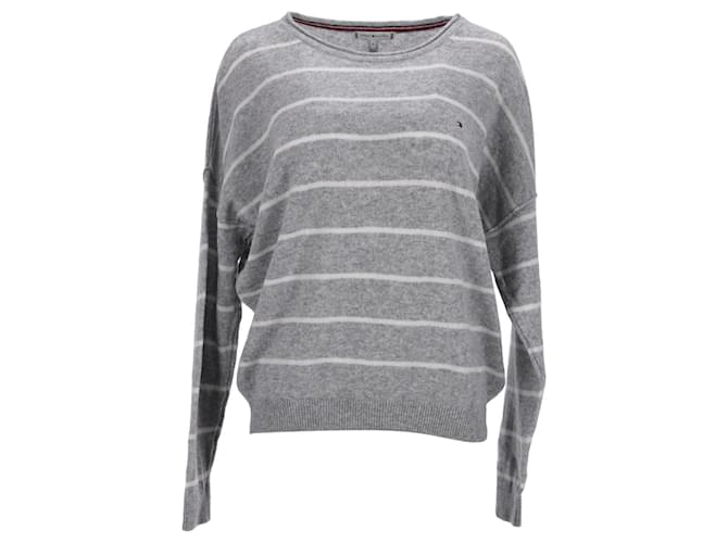 Tommy Hilfiger Damen-Pullover mit übergroßer Passform aus grauer Wolle  ref.1220345