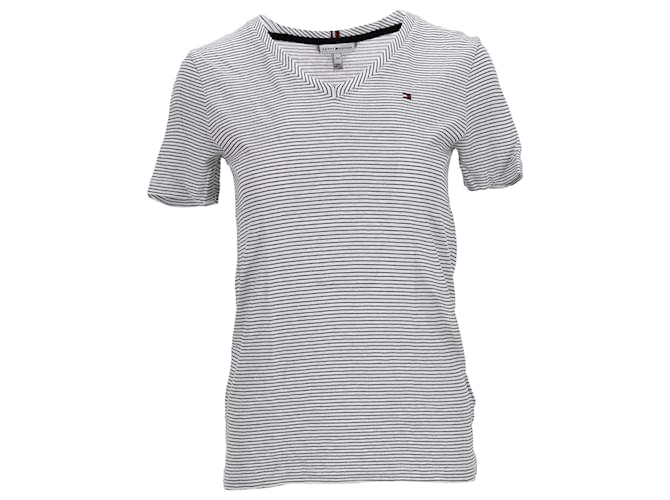Tommy Hilfiger Womens Stripe Linen Blend T Shirt White Cotton  ref.1220351