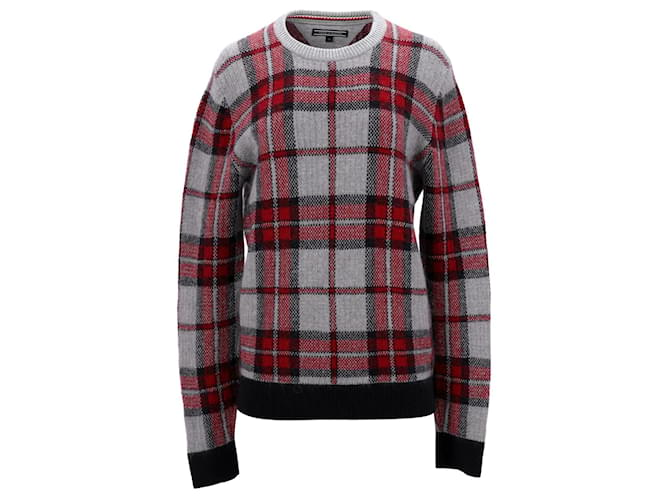 Tommy Hilfiger Mens Signature Tartan Jumper Grey Cotton  ref.1220354